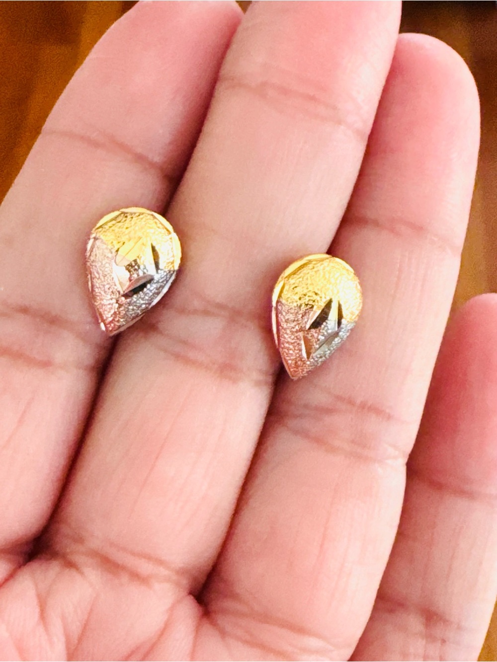 Elegant 18K Gold Plated tri tone Teardrop Stud Earrings - Women Jewelry. New